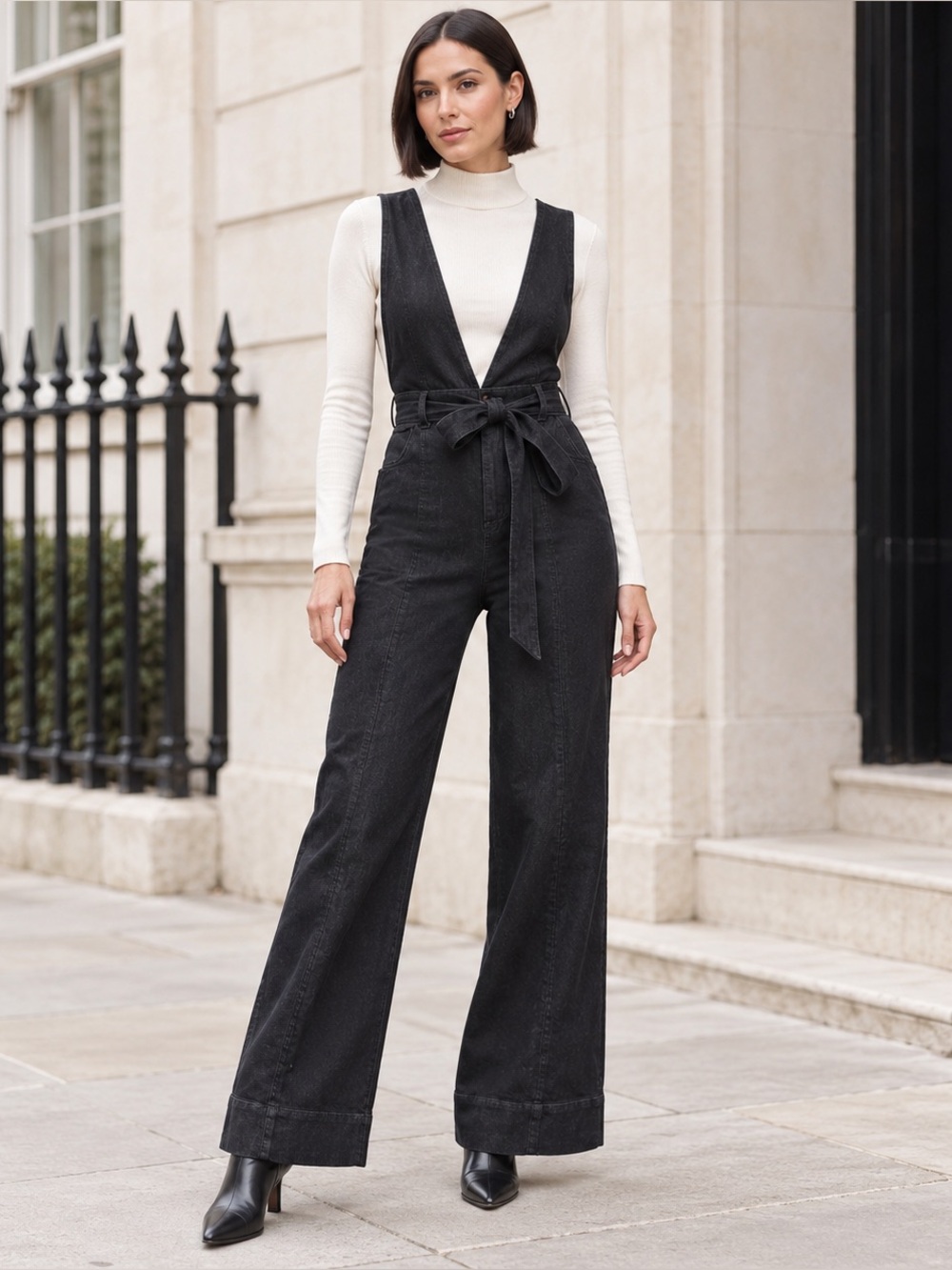 NWT Anthropologie Black Wide-Leg Tie-Waist Jumpsuit | Size 28